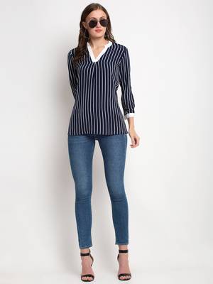 Navy-blue printed georgette party-tops 3