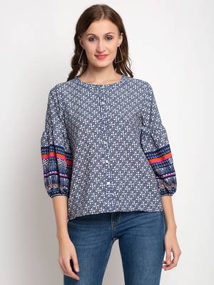 Indigo printed crepe party-tops 1