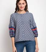 Indigo printed crepe party-tops