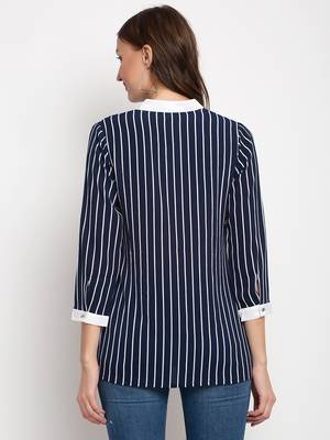 Navy-blue printed georgette party-tops 4