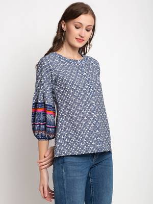 Indigo printed crepe party-tops 2