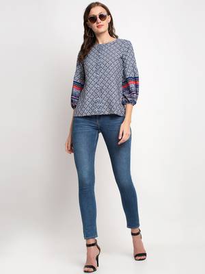 Indigo printed crepe party-tops 3