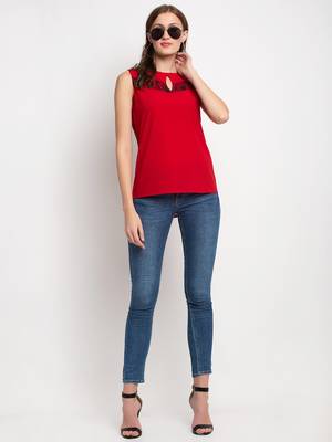 Red plain crepe party-tops 3