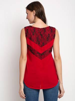 Red plain crepe party-tops 4