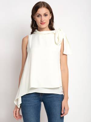 Cream plain crepe party-tops 1