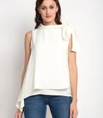 Cream plain crepe party-tops