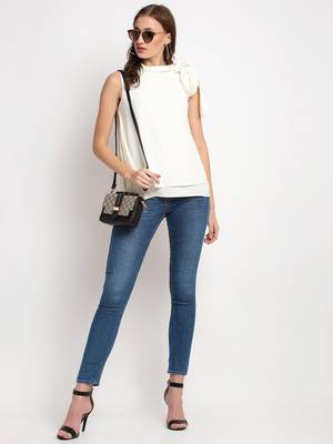 Cream plain crepe party-tops 3