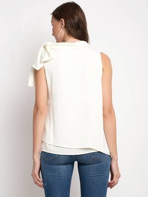 Cream plain crepe party-tops 4