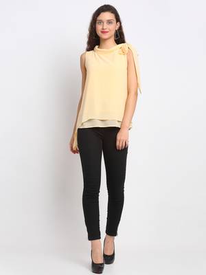 Gold plain georgette party-tops 5