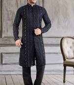 ARRUGA Black embroidered georgette kurta-pajama