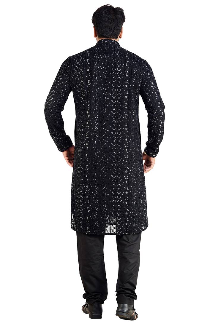 ARRUGA Black embroidered georgette kurta-pajama