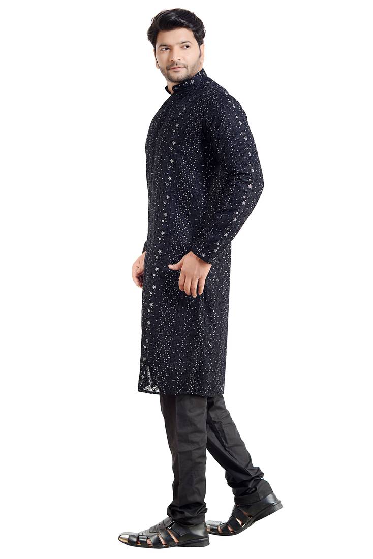 ARRUGA Black embroidered georgette kurta-pajama