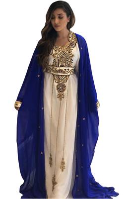 Sale !! Women's Royal blue Muslim Golden Beaded Abaya inner Jacket Jalabia Dubai Kaftan Dresses 2