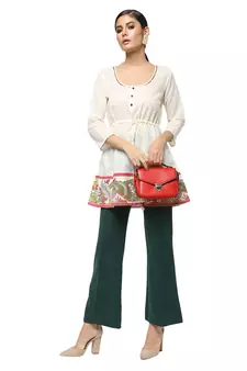 Ivory printed cotton cotton-kurtis