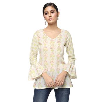 Ivory printed cotton cotton-kurtis 1