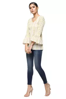 Ivory printed cotton cotton-kurtis