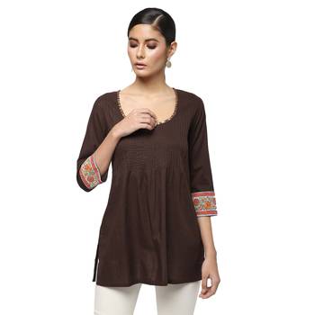 Brown printed cotton cotton-kurtis 1