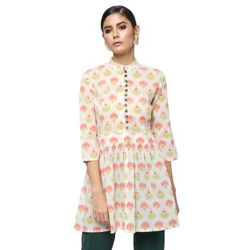 Ivory printed cotton cotton-kurtis 1