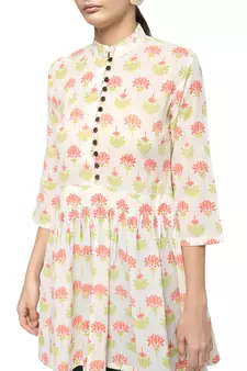 Ivory printed cotton cotton-kurtis