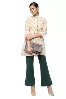 Ivory printed cotton cotton-kurtis