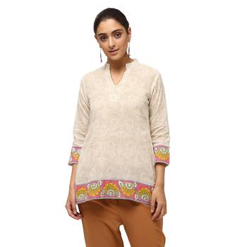 Ivory printed cotton cotton-kurtis 1
