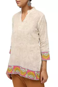 Ivory printed cotton cotton-kurtis