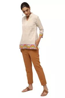 Ivory printed cotton cotton-kurtis