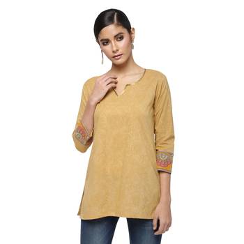 Beige printed cotton cotton-kurtis 1