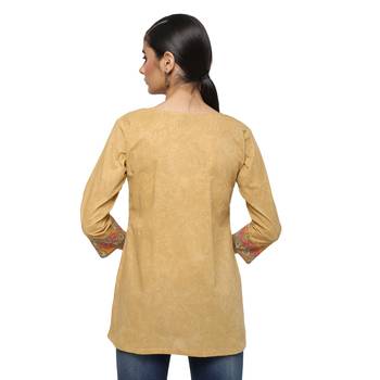 Beige printed cotton cotton-kurtis 2