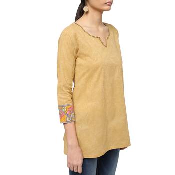 Beige printed cotton cotton-kurtis 3