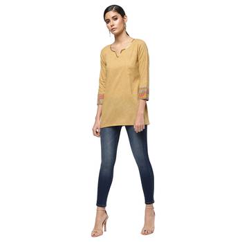 Beige printed cotton cotton-kurtis 4