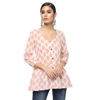 Ivory printed cotton cotton-kurtis 1