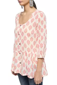 Ivory printed cotton cotton-kurtis