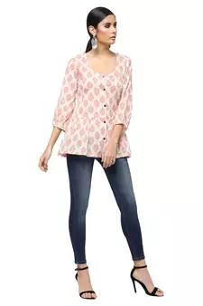 Ivory printed cotton cotton-kurtis