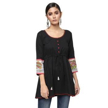 Black Kalamkari Cotton Tunic - Kurtis 1