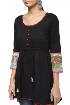 Black Kalamkari Cotton Tunic - Kurtis