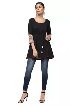 Black Kalamkari Cotton Tunic - Kurtis