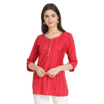 Red printed rayon ethnic-kurtis 1