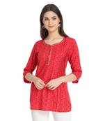 Red printed rayon ethnic-kurtis