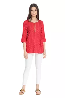 Red printed rayon ethnic-kurtis