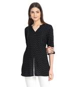 Black printed rayon ethnic-kurtis