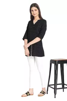 Black printed rayon ethnic-kurtis