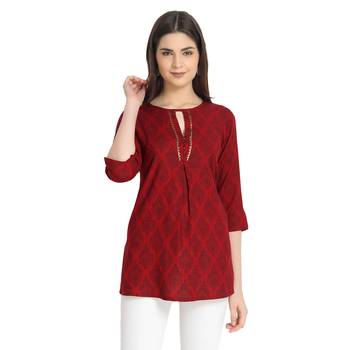 Maroon printed rayon ethnic-kurtis 1