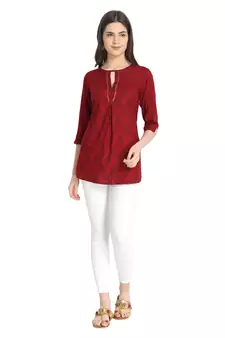 Maroon printed rayon ethnic-kurtis