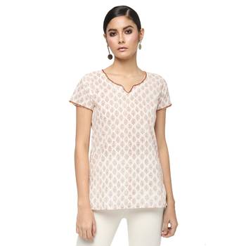 Ivory printed cotton cotton-kurtis 1