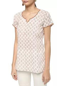 Ivory printed cotton cotton-kurtis