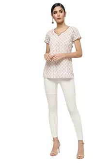 Ivory printed cotton cotton-kurtis