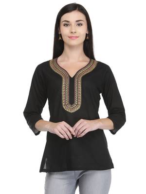 Black embroidered cotton cotton-kurtis 1