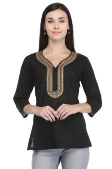 Black embroidered cotton cotton-kurtis