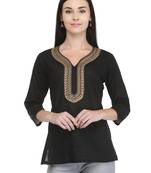 Black embroidered cotton cotton-kurtis